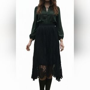 Finity Y2K Doily Crochet Skirt Medium Black Fairy Grunge Boho Dark Cottagecore